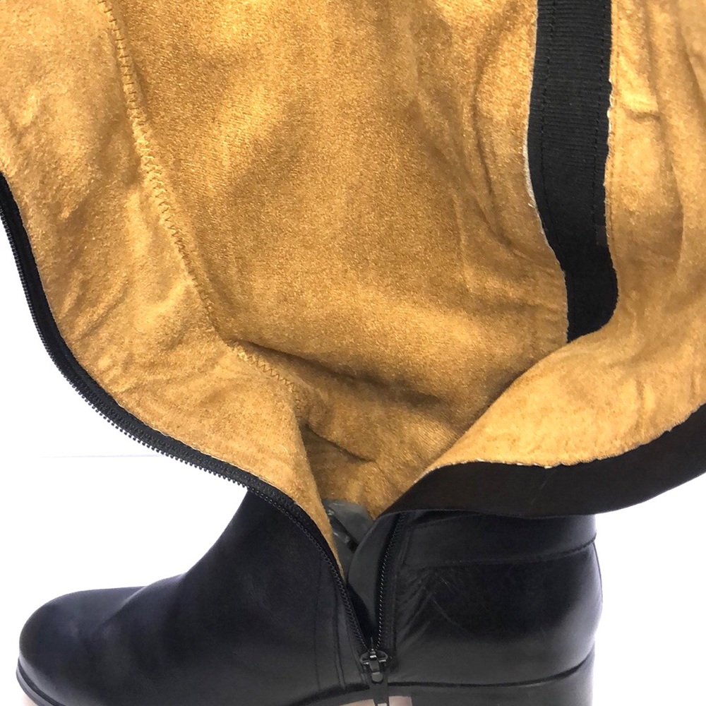 Corso Como Black Almond Toe Side Zip Back Gore Block Heel Leather Boots size 6.5 - Picture 16 of 17
